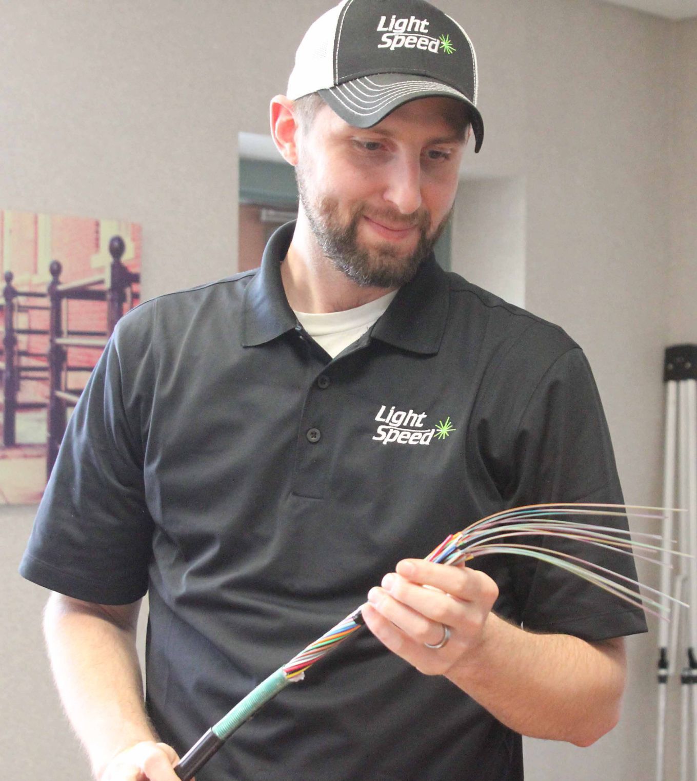 Ken showing fiber optic cable